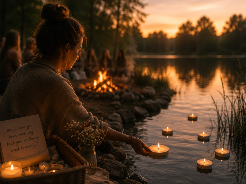 Candle released onto the lake at the close of The Shift